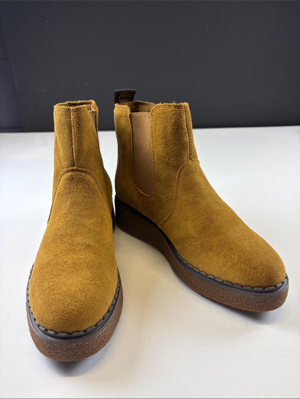 TIMBERLAND WOMENS 8.5 WHEAT SUEDE CHELSEA PLATFORM BOOTS A24YB